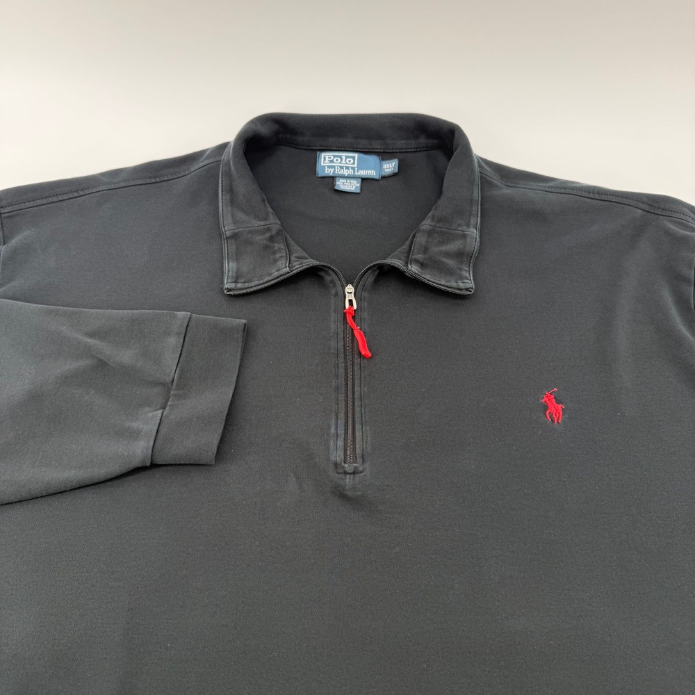 Polo Ralph Lauren Mens 3XLT Black 100% Pima Cotton Quarter Zip Pullover Tall
